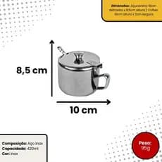 Acucareiro Inox Com Colher Capacidade 420ml Design Moderno Resistente Pratico