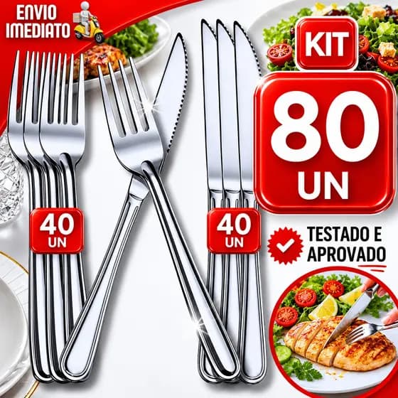 KIT CONJUNTO GARFOS E FACAS INOX PREMIUM ALTO BRILHO TALHERES RESISTENTES MESA POSTA BUFFET RESTAURANTE E EVENTOS