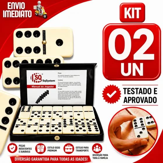 Dominó Profissional mega Resistente Estilo Osso Estojo Com 28 Peça Premium Diversão Garantida