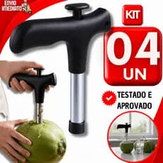 Kit Resistente Abridor Furador de Coco 13cm Inox Prático Manual Haste Removível Pratico Cozinha Quiosque Praticidades