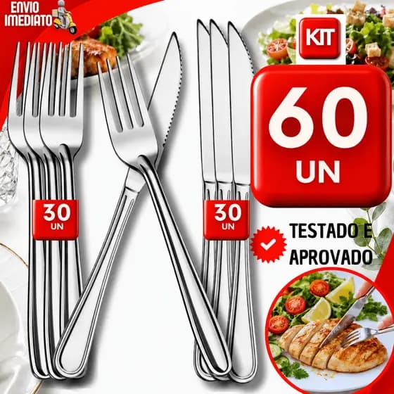 KIT COMPLETO GARFOS E FACAS INOX PREMIUM TALHERES REFORÇADOS PARA MESA POSTA BUFFET CHURRASCO FESTAS E RESTAURANTES