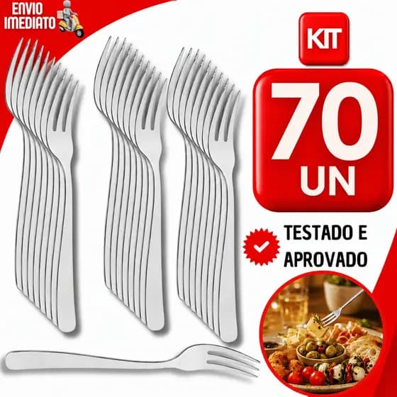 Kit Garfo Petisco Inox Premium 70 Unidades Resistente Antiferrugem Ideal Para Queijos Frios Festas e Eventos Gourmet Pro