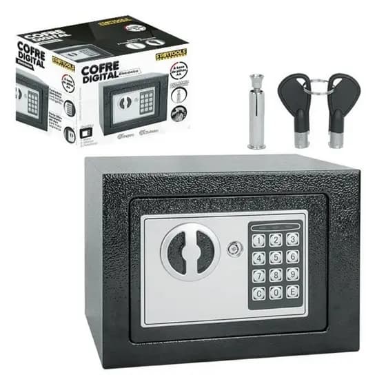 Cofre Digital Eletrônico com Teclado e Chave - Preta Compartimento interno espaçoso