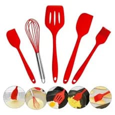 Kit Utensílios de Cozinha Silicone 5 Peças Sortido Concha Espátula Colher Resistentes Antiaderente Prático