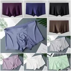 Cueca Boxer Masculina De Seda Gelada , Sem Costura , Secagem Rápida , Peça Única , Cintura Média , Respirável