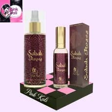 SABAH ROSES Kit (02 unidades) Body Splash 200ml + Perfume 15ml Arabe PINK KALI original feminino