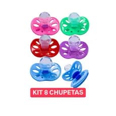 KIT 8 CHUPETAS BARATINHO BICO SILICONE ORTO OU REDONDO FASE 2