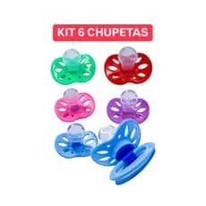 KIT 6 CHUPETAS BARATINHO BICO SILICONE ORTO OU REDONDO FASE 2
