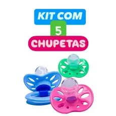 Kit 5 Chupetas Baratinha Bico De Silicone Ortodontico ou Redono FASE 2