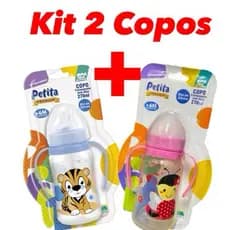 Kit dois copos com alça bico de silicone antvazamento 270 ml
