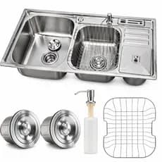 Cuba Dupla 92x45cm para Cozinha Gourmet em Inox 304 Dupla Cozinha Com Lixeira Pia Calha Umida Porta Facas