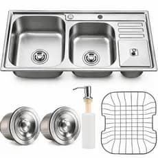 Cuba Dupla para Cozinha Gourmet em Inox 304 92x45cm Com Dispenser de Detergente