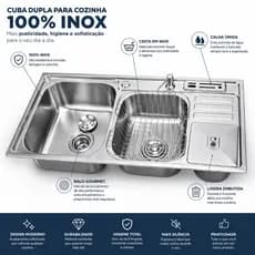 Cuba Dupla para Cozinha Gourmet em Inox 304 Pia Calha Umida Porta Facas