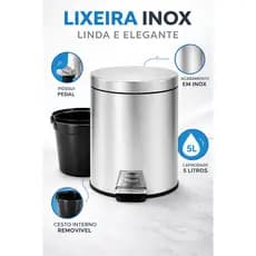 Lixeira Inox 5 Litros c/ Pedal e Cesto Removível Lixo Pequeno Banheiro Cozinha Casa Escritório