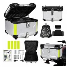 Baú Bauleto 55 Litros Cor Aluminio Base Universal Todas As Motos com Encosto Suporte para 2 Capacetes