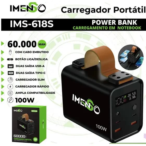 IMS-618S Carregador Portátil POWER BANK CARREGAMENTO EM NOTEBOOK 60000MAH