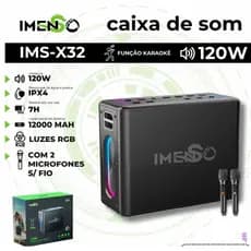 IMS-X32 CAIXA DE SOM FUNÇÃO KARAOKÊ 120W COM 2 MICROFONES SEM FIO