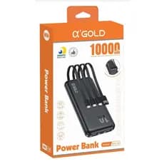 Carregador Portátil Power Bank 10000 mAh AGold BTE-29 Com 4 Cabos Embutidos Lightning, Tipo-C, Micro Usb e USB