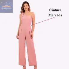 Macacão Feminino Premium Sofisticado De Um Ombro Só Cor Rosa