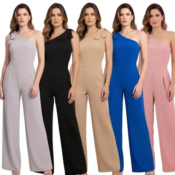 Macacão Feminino Premium Sofisticado De Um Ombro Só Cores variadas possui Lycra