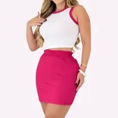 Conjunto Feminino Top e Saia Curta Canelada MIIX_&_ SHOPPING