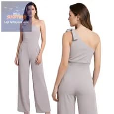 Macacão Feminino Premium Sofisticado De Um Ombro Só Cor Cinza