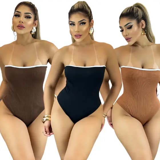 Body Feminino Tomara Que Caia Canelado Elegante MIIX_&_ SHOPPING