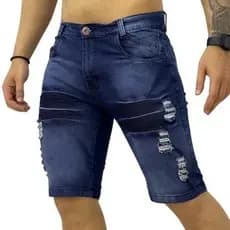 Bermuda Jeans Masculina Destroyed Azul Escura MIIX_&_ SHOPPING