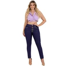 Calça Jeans Feminina Cintura Alta 4 Botões Escura MIIX_&_ SHOPPING