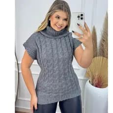 Max Colete Chumbo Feminino Tricô Trança Gola Alta VestLeg Pullover Lãzinha Frio Outono Inverno