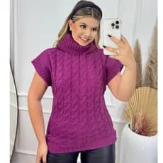 Max Colete Pink Dália Feminino Tricô Trança Gola Alta VestLeg Pullover Lãzinha Frio Outono Inverno