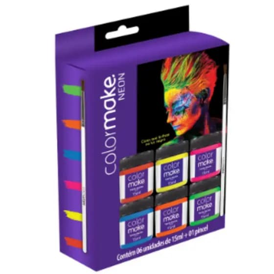 Kit Tinta Facial Maquiagem Artística 6 Cores Neon + Pincel