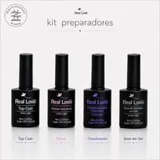 Kit Blindagem Preparadores Unha Em Gel Real Love 8ml - Primer Base em Gel Top Coat PH Desidratador