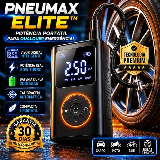 Pneumax Elite™ Compressor De Ar Portátil Digital Sem Fio Para Carro Moto Bike 80W