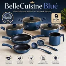 BelleCuisine Blué™ Jogo de Panelas 9 Peças Antiaderente Cerâmico Azul Premium Ultra Resistente