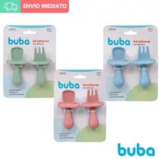 Kit Talher Treinamento Bebê Buba Garfo E Colher Silicone Introdução Alimentar