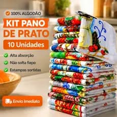 Pano De Prato Kit 10 Grande Estampado Bainha 100% Algodão 40 x 70 cm