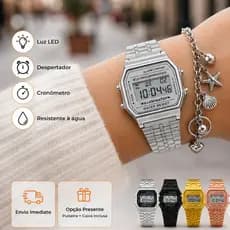 Relógio Digital Retrô Unissex em Aço Preto Prata Dourado Led Vintage Quadrado Clássico Dia Namorados
