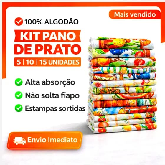 Pano De Prato Grande Estampas Variadas Grande Kit 5 10 15 Peças 100% Algodão 40 x 70cm