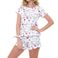Pijama Feminino Curto de Verão Baby Doll Promoção Shorts Blusa - Brinde Scrunchie