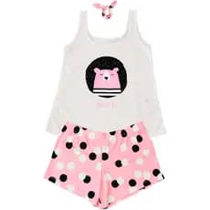 Conjunto Pijama Feminino Curto Verão Regata Gola Quadrada e Shorts