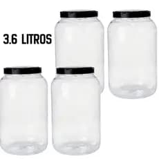 Kit 4 Potes 3,6 Litros Grande Organizador Multiuso Tampa com Rosca Cozinha Mantimentos