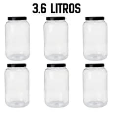 Kit 6 Potes 3,6 Litros Grande Organizador Multiuso Tampa com Rosca Cozinha Mantimentos