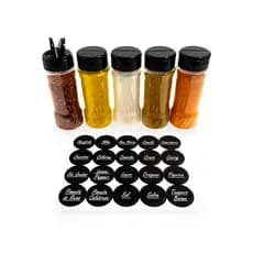 Kit 5 Potes Temperos 130ml Porta Condimentos Especiarias Tampa Dupla + Etiquetas Organizar Cozinha