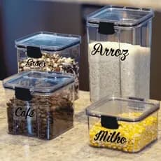 Conjunto 4 Potes Herméticos com Trava Empilhável Resistente Para Alimentos e Mantimentos