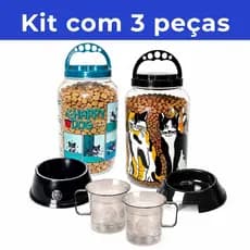 Kit Pote Ração 3,6L Tampa com Rosca + Comedor + Caneca Dosadora Escolha seu Kit