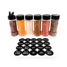 Kit 6 Potes Temperos 130ml Porta Condimentos Especiarias Tampa Dupla + Etiquetas Organizar Cozinha