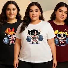 Kit 3 Camisetas Super Poderosas Plus Size Estampada Moda