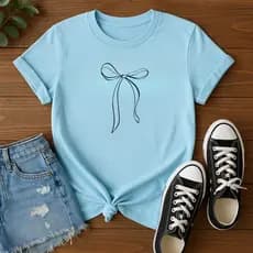 Camiseta Feminina Estampada Laço Minimalista Algodão Casual Moderna