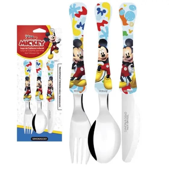 Kit 3 Talher Infantil Disney Simonaggio Mickey  Minnie Frozen  Toy Story Stitch Capivara Unicornio